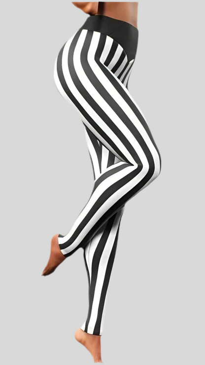 Black White Striped Fitness Jeggings