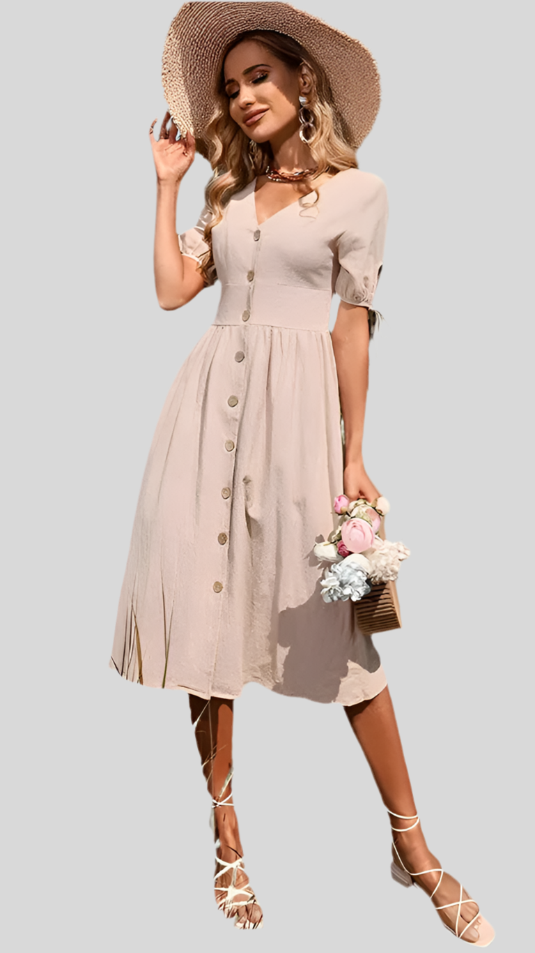 Casual Short Sleeve V Neck Dress