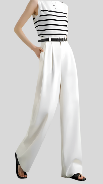 Cotton High Waist Wide Leg Casual Pants