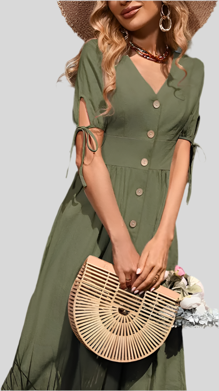 Casual Short Sleeve V Neck Dress