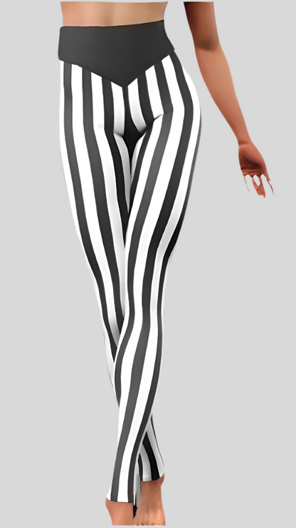 Black White Striped Fitness Jeggings