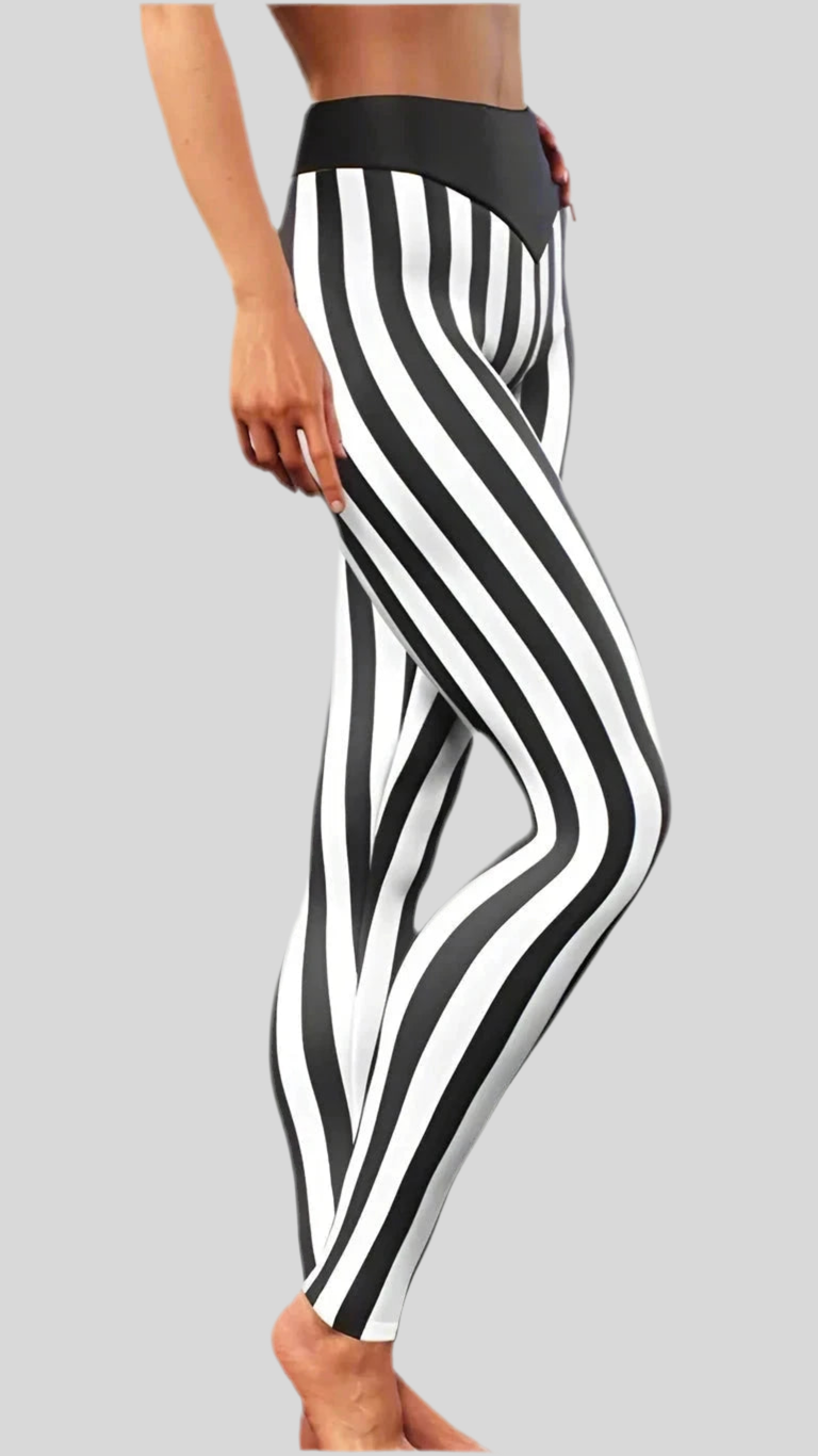 Black White Striped Fitness Jeggings