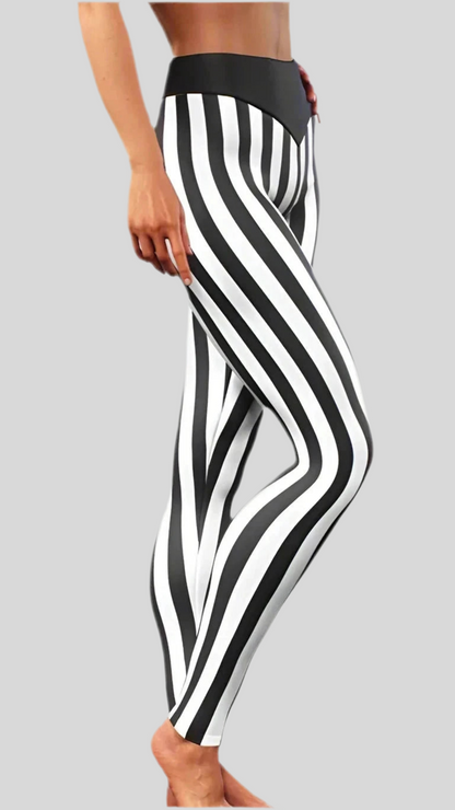 Black White Striped Fitness Jeggings