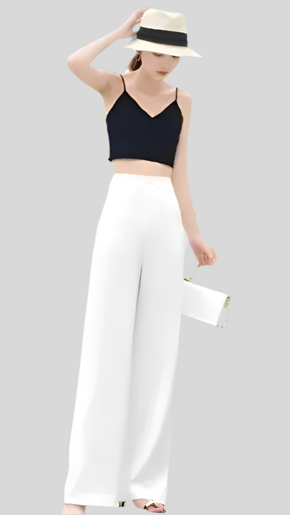 High-waist Drape Wide-leg Casual Pants