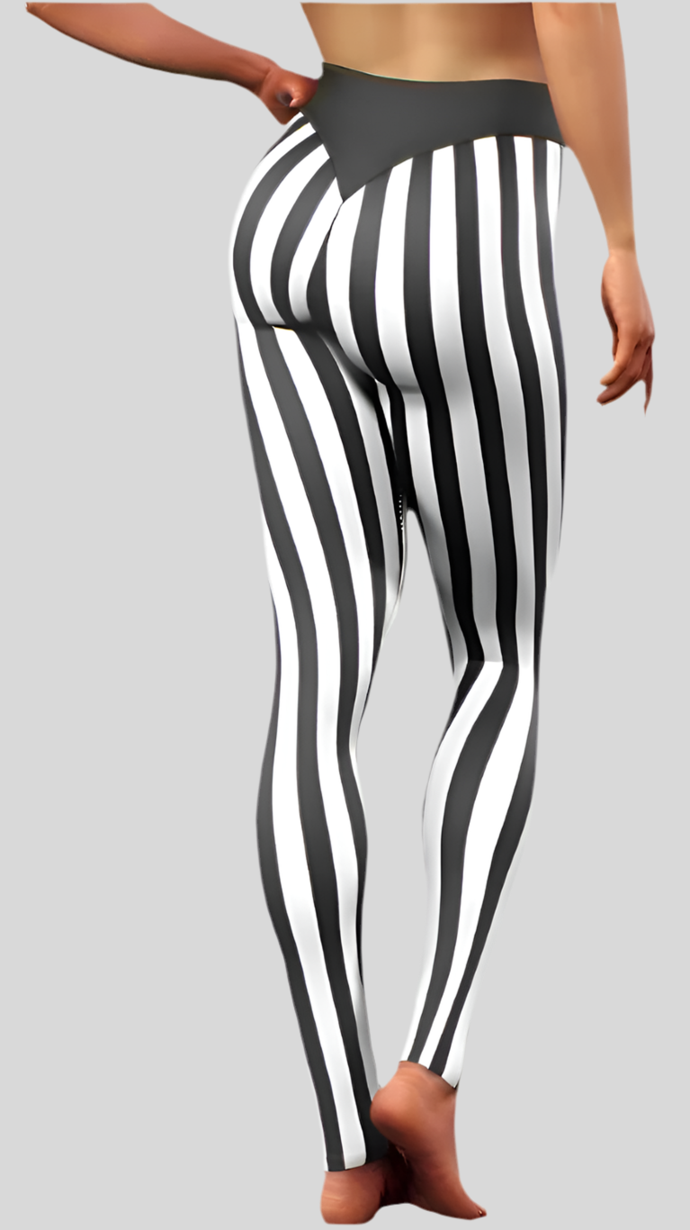 Black White Striped Fitness Jeggings