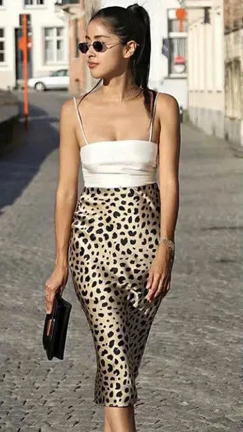 Leopard Print Long High Waist Skirts