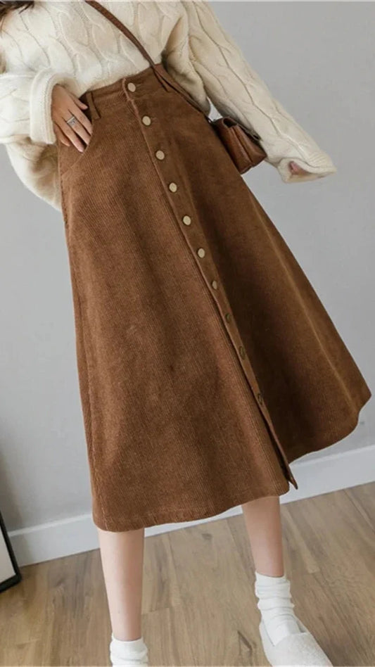 Solid Color Corduroy Skirt