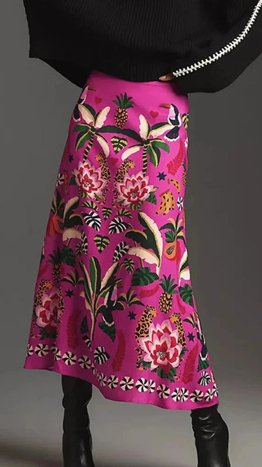 Printed Skirt with Flower Design